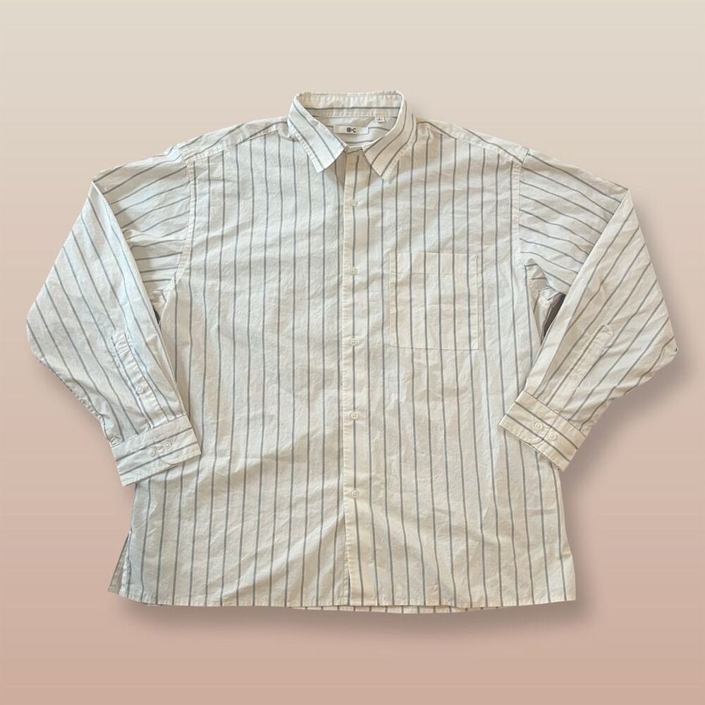 Uniqlo Unisex Striped Long Sleeve Dress Shirt White Size L